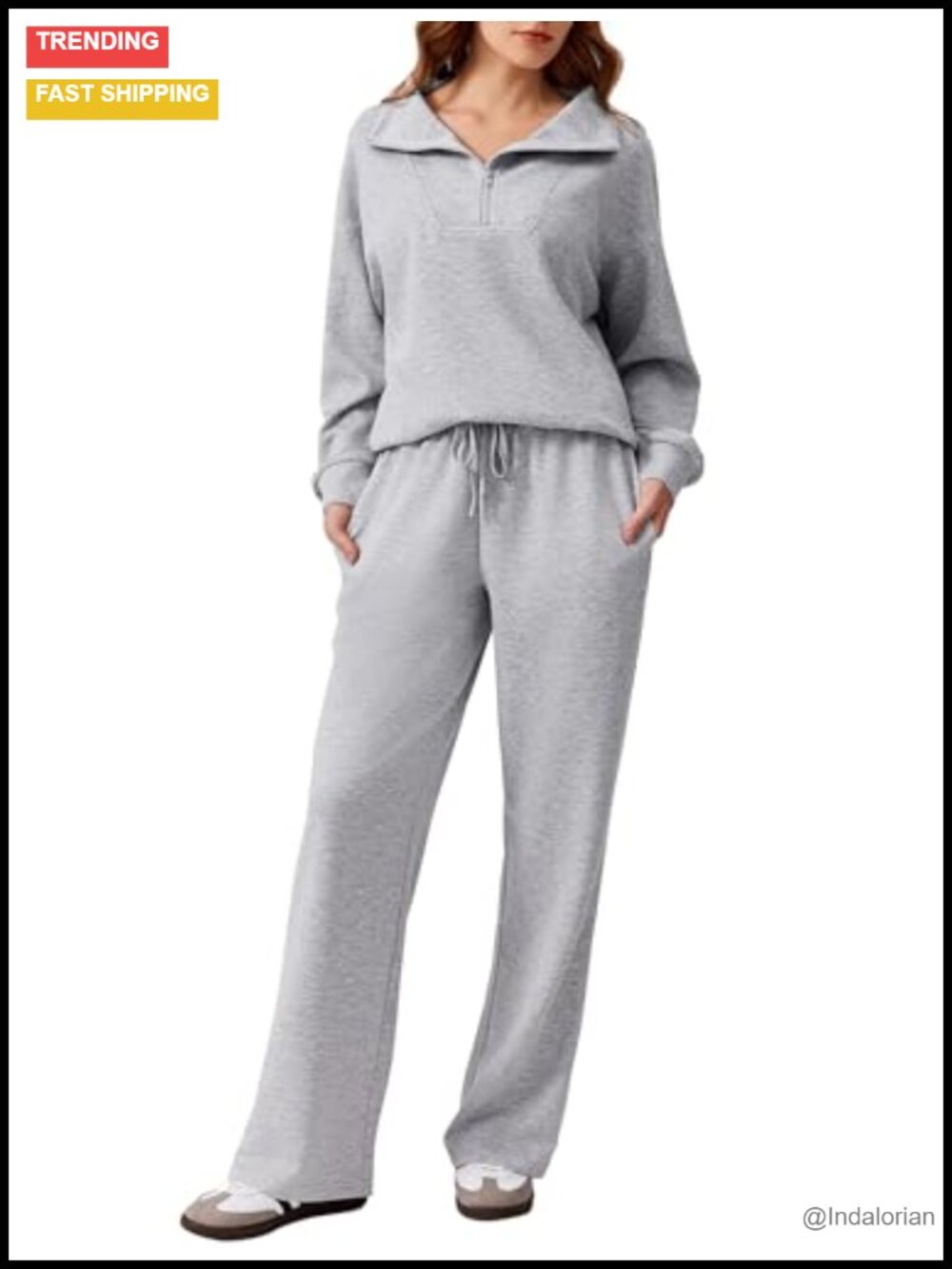 2 Piece Sweatsuit Set Quarter Zip Pullover Wide Leg Sweatpants Lounge